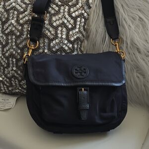 Tory Burch Black Quilted Crossbody Bag with Gold Accents